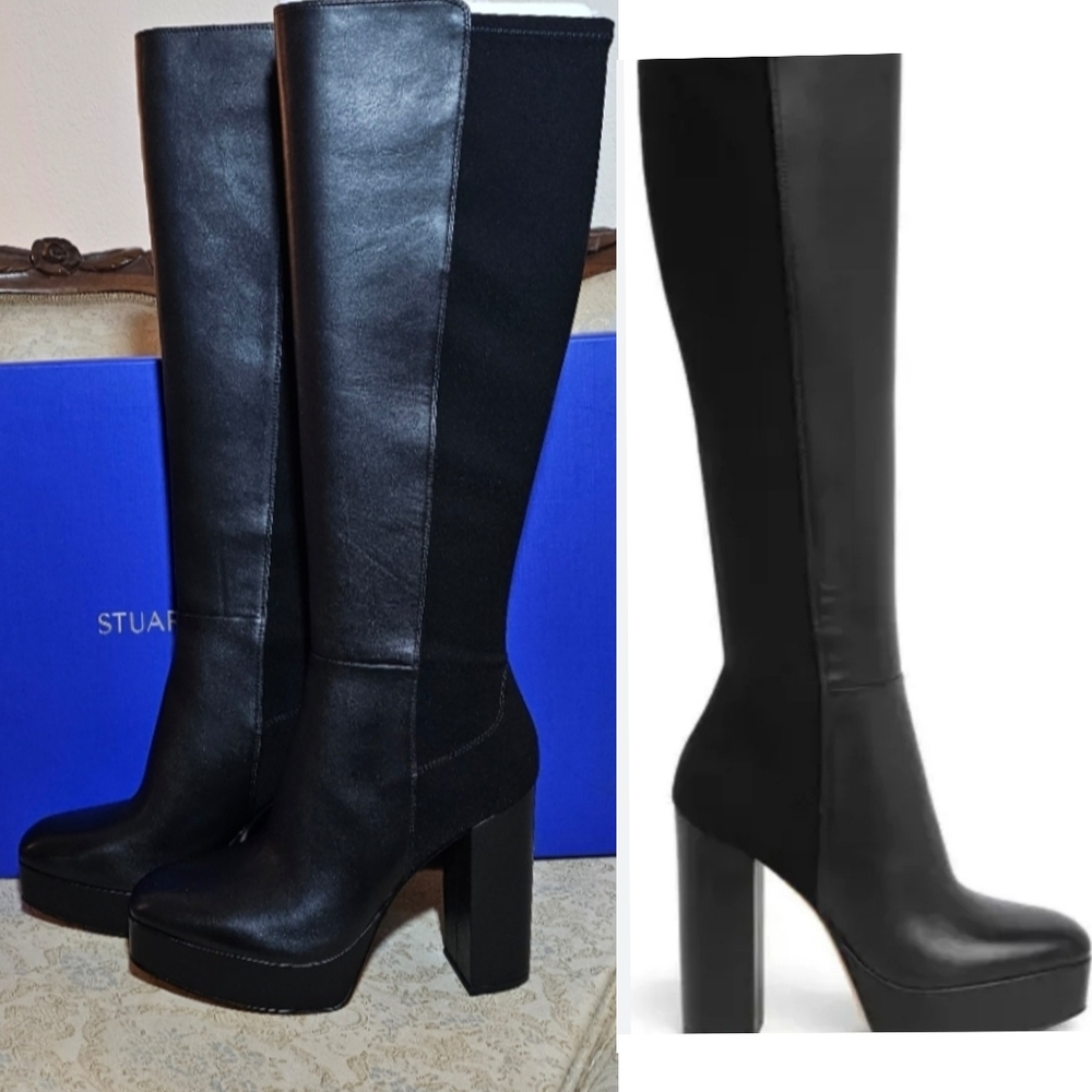 Stuart Weitzman Leather Platform Party Boots - image 1